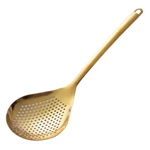 Gold 304 stainless steel slotted spoon skimmer for kitchen boiling and frying