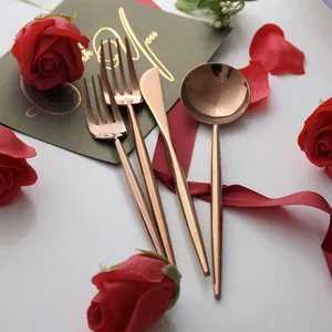 Elegant rose gold stainless steel mirror cutlery set with knife forks and spoon