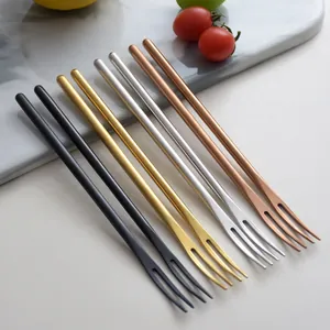 Minimalist 304 stainless steel two-pronged dessert forks set in four elegant colors