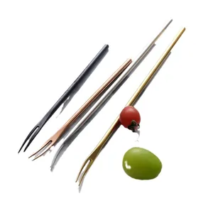 Elegant 304 stainless steel fruit forks set in four metallic colors for dessert