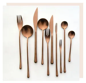Premium retro rose gold stainless steel cutlery set with assorted knives and forks