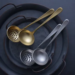 Set of 304 stainless steel thick ladles and slotted spoons with vintage gold finish