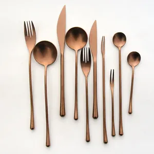 Elegant vintage rose gold 304 stainless steel cutlery set including steak knives and spoons