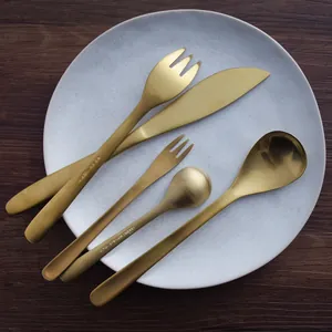 304 Stainless Steel Cutlery Set Japanese Retro Gold Willow Leaf Dinner Knife Fork Spoon For Home Wedding Tableware