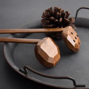 Ensemble de cuillères à ramen japonaises en bois à long manche facetté