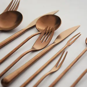 Premium vintage rose gold stainless steel cutlery set with an elegant matte brushed finish