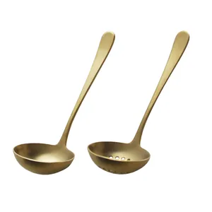 Premium set of gold 304 stainless steel soup ladle and slotted spoon for hot pot dining