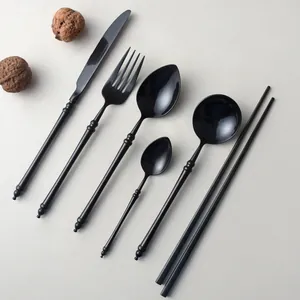 6-piece matte black stainless steel cutlery set including knife fork and spoons