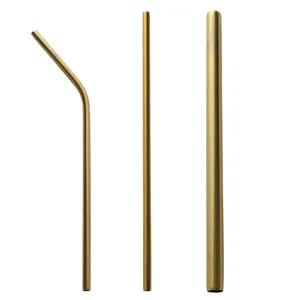 3-piece set of golden 304 stainless steel straws with bent and straight designs for drinks.