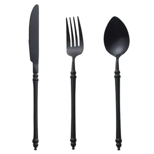 Premium 304 stainless steel cutlery set in matte black with knife fork and spoon