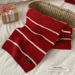 Premium cozy red and white striped knit scarf for winter warmth and vintage academic style