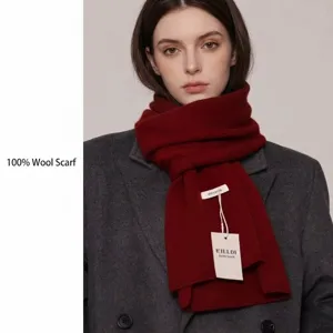 High-quality 100% Australian wool knitted scarf for women in elegant red color.