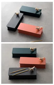 Rectangular stainless steel toothpick boxes with decorative gold bird