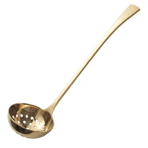 Elegant gold stainless steel long-handled slotted spoon for hot pot and soup serving