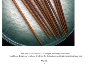 Close-up detail of Japanese-style wooden chopsticks with square-corner round-head design