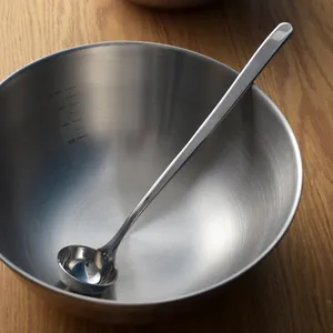 Professional 304 stainless steel long handle spoon with scale mixing bowl for kitchen