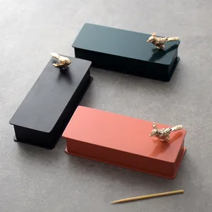 Modern stainless steel toothpick storage boxes with decorative golden bird lids
