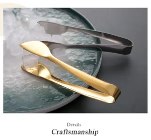 Premium close-up view of 304 stainless steel serrated food tongs for ice and plating