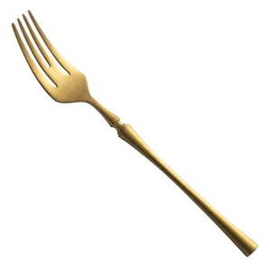 Elegant matte gold 304 stainless steel dinner fork featuring a slim tapered handle design