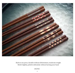 Detailed view of Japanese style wooden chopsticks with elegant colorful mosaic patterns