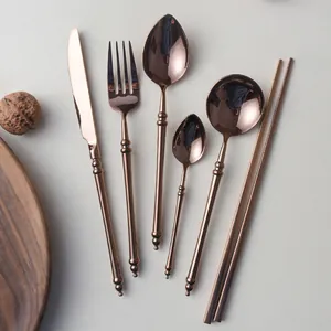 Elegant rose gold 304 stainless steel cutlery set with knife fork spoon and chopsticks