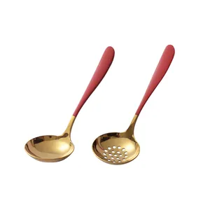 Elegante rood-gouden 304 roestvrijstalen soeplepel en schuimspaan set voor hotpot