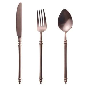 Elegant matte rose gold 304 stainless steel cutlery set with knife fork and spoon