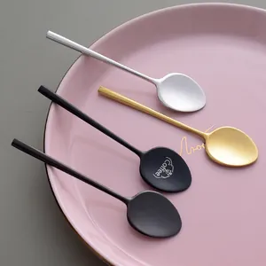 Set of 304 stainless steel coffee stirring spoons in gold, silver, and matte black finishes
