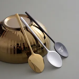 Three-piece 304 stainless steel coffee stirring spoons in gold, silver, and matte black.