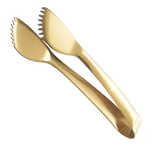 Premium gold 304 stainless steel food tongs with serrated edges for BBQ and bread