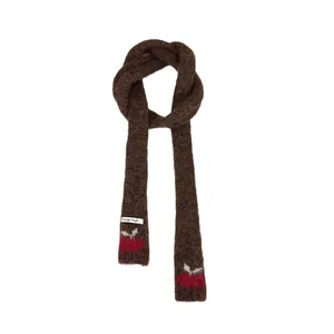 Korean style skinny brown knitted scarf featuring cute red cherry patterns for winter fashion