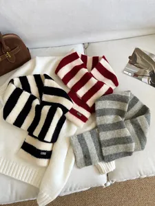 Soft striped knitted cross-over neck warmer scarves for autumn and winter warmth