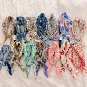 Vintage Rural Style Floral Polka Dot Square Scarf Women Polyester Printed Artistic Headscarf Fashion Neck Scarf Accessory