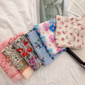 Vintage country style floral cotton linen neckerchief squares for head or neck decoration