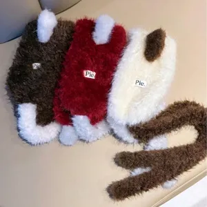 Soft cute plush cat ear earmuffs with long adjustable ties in multiple stylish winter colors