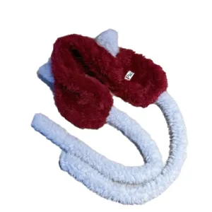 Cute cat ear earmuffs with soft lamb wool texture and adjustable tie straps for women