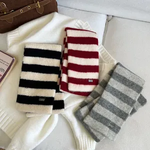 Cozy Korean style striped knit scarf for winter neck protection and warmth
