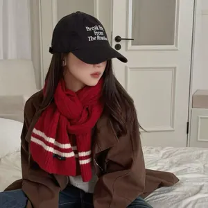 Retro red striped knitted scarf for winter cozy college style outfit accessories