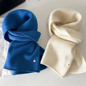 Premium vintage 100% pure wool fine knit scarves in royal blue and cream white colors