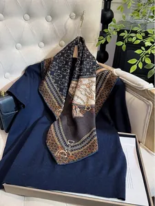 Detailed view of luxury French retro square scarf with elegant horse-bit pattern print