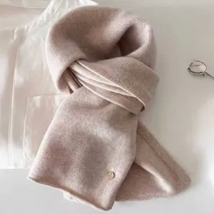 Soft pure wool knitted scarf in beige, elegant winter neck warmer for women