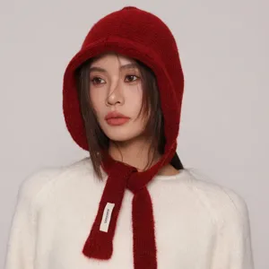Sciarpa con cappuccio Balaclava rossa lavorata a maglia da donna, scaldacollo invernale