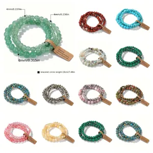 Bracelet en Perles de Pierre Naturelle Combinaison Triple pour Hommes Femmes Fait à la Main Élastique Cristal Synthétique Bijoux