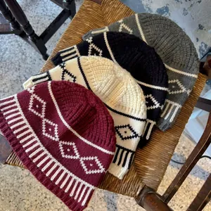 Cappello Donna in Maglia Fair Isle Vintage Motivo a Diamante Caldo Inverno Pescatore Berretto Spesso Uncinetto Acrilico