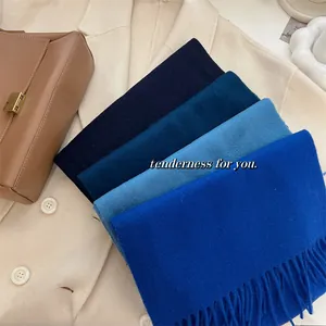 Écharpe en Pure Laine Australienne pour Femmes Couleur Unie Poids Lourd Douce Chaude Hiver Avec Glands Accessoire de Mode