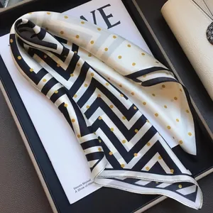Elegant Satin Square Scarf for Women Vintage Floral Geometric Print Bandana Fashion Neck Scarf Hair Wrap Silk Like Style