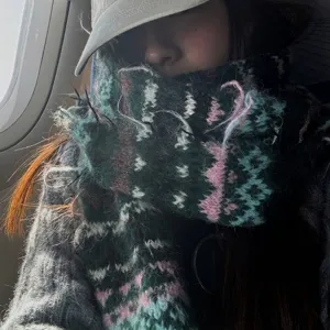 Warme Fair Isle alpaca wollen sjaal in Koreaanse vintage stijl voor de winter
