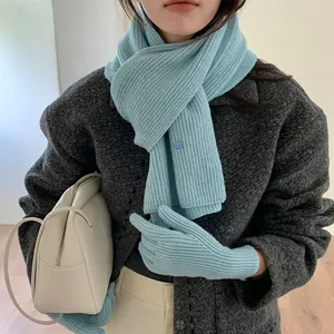 Soft winter light blue ribbed knit scarf and matching glove gift set for ladies