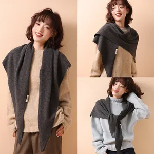 Premium 100% Australian wool knitted dark grey triangle shawl wrap for women's autumn wear