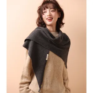 High-quality 100% Australian wool knitted large triangle shawl scarf for women in dark grey